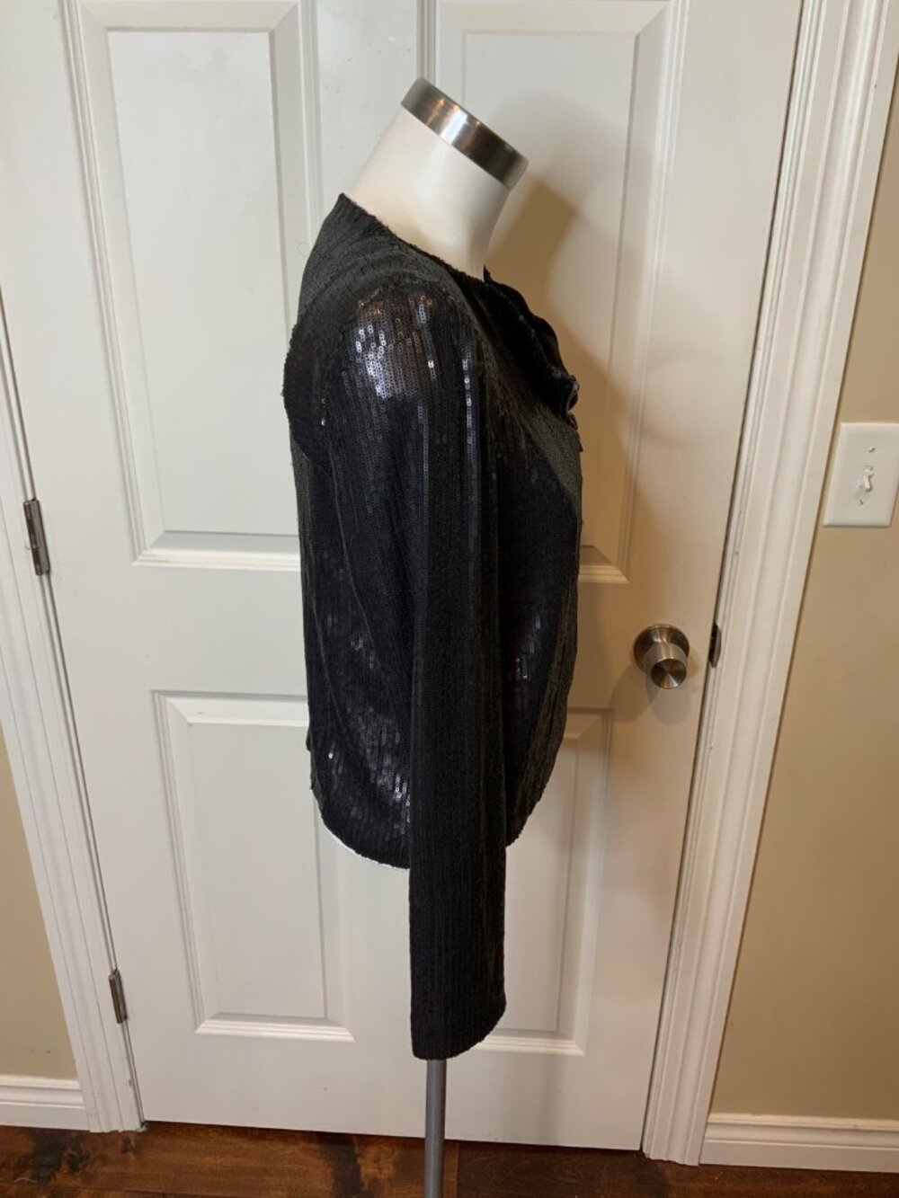 IRO Black Sequin Asymmetrical Zip-Up Jacket W/ Structured Shoulders, Size 0 - Picture 2 of 5